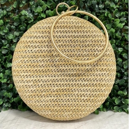 BOLSA CLUTCH REDONDA BOLA DE PALHA E COM ALÇA ARO