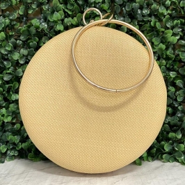 BOLSA CLUTCH REDONDA BOLA DE PALHA E COM ALÇA ARO