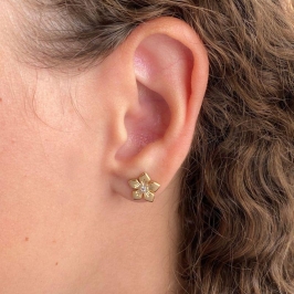 BRINCO FLOR 5 PETALA 1 PEDRA CRAVEJADA 10MM