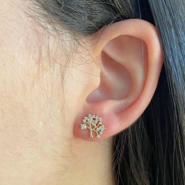 BRINCO PEQUENO ARVORE DA VIDA CRISTAL CRAVEJADO 10MM