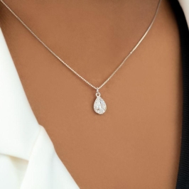 GARGANTILHA P925 VENEZIANA + PINGENTE GOTA ZIRCÔNIA CRISTAL
