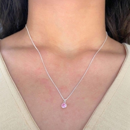 GARGANTILHA P925 VENEZIANA + PINGENTE PONTO DE LUZ ROSA 5MM
