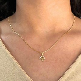 GARGANTILHA VENEZIANA + PINGENTE ARVORE DA VIDA CRAVEJADA 6MM