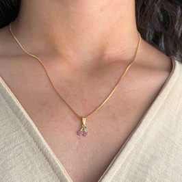 GARGANTILHA VENEZIANA + PINGENTE CEREJA COLOR CRAVEJADA 7MM