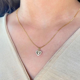 GARGANTILHA VENEZIANA + PINGENTE CORAÇAO 9,5MM CHEIO CRAVEJADO