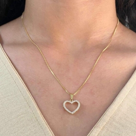 GARGANTILHA VENEZIANA + PINGENTE CORAÇAO VAZADO CRAVEJADO 14MM