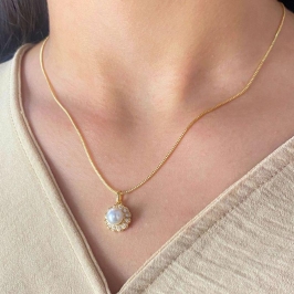 GARGANTILHA VENEZIANA + PINGENTE DE FLOR CRAVEJADA COM PEROLA