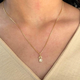 GARGANTILHA VENEZIANA + PINGENTE  FILHO MENINA CRAVEJADO 10MM