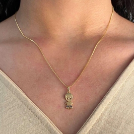 GARGANTILHA VENEZIANA + PINGENTE FILHO MENINO CRAVEJADO AZUL