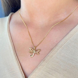 GARGANTILHA VENEZIANA + PINGENTE LIBELULA CRAVEJADA NA CAUDA