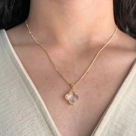 GARGANTILHA VENEZIANA + PINGENTE TREVO DE 4 FOLHAS CRISTAL 14MM