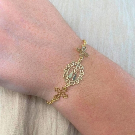 PULSEIRA ELOS COM DUAS CRUZ E UMA NS APARECIDA