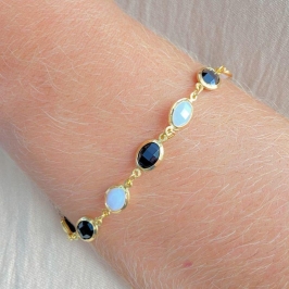 PULSEIRA PEDRAS OVAL PRETA E BRANCA