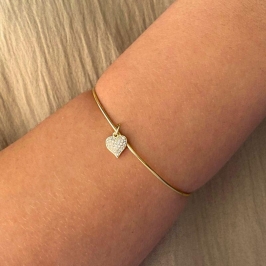 PULSEIRA BRACELETE COM 1 CORAÇAO CHEIO CRAVEJADO