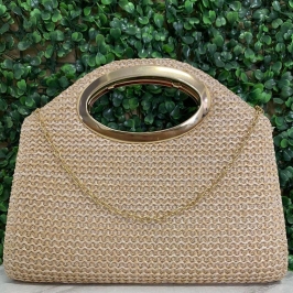 BOLSA DE PALHA LISA COM ALÇA OVAL VAZADA