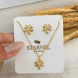 CONJUNTO LIBELULA CRAVEJADA COM 3 ZIRCONIAS