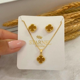 CONJUNTO TREVO DE 4 FOLHAS BEGE