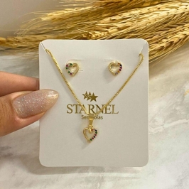 CONJUNTO CORAÇÃO VAZADO METADE COLOR 8MM