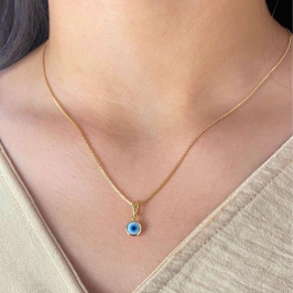 GARGANTILHA VENEZIANA + PINGENTE DE OLHO GREGO AZUL CLARO