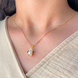 GARGANTILHA VENEZIANA + PINGENTE PEROLA TRANÇADA 8MM