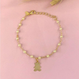 PULSEIRA INFANTIL PEROLAS E COM UM URSO DE CHAPA