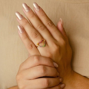 ANEL CORAÇAO CRAVEJADO VAZADO COLOR