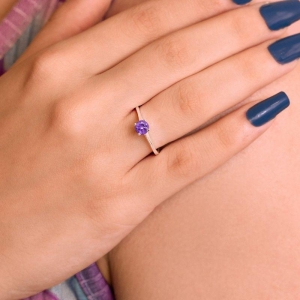 ANEL P925 SOLITÁRIO ZIRCONIA AMETISTA FORMATURA 5MM