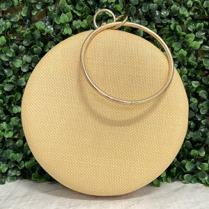 BOLSA CLUTCH REDONDA BOLA DE PALHA E COM ALÇA ARO