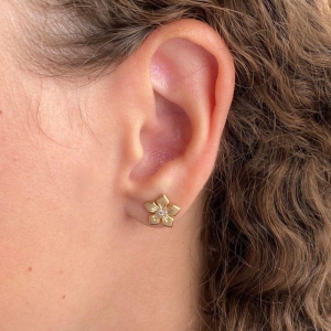 BRINCO FLOR 5 PETALA 1 PEDRA CRAVEJADA 10MM