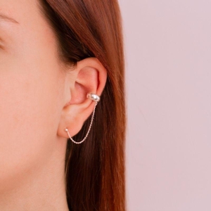 BRINCO GRANDE P925 BOLINHA + PIERCING FAKE C/ CORRENTE 5CM