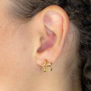 BRINCO PEQUENO CRAVEJADO ESTRELA VAZADA ENROLADA