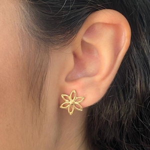 BRINCO PEQUENO FLOR 6 PETALAS VAZADAS