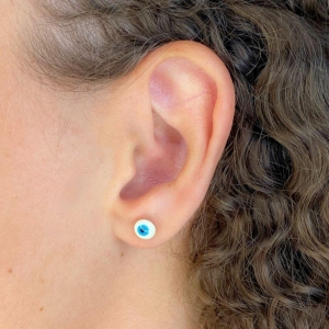 BRINCO PEQUENO OLHO GREGO AZUL CLARO 6MM