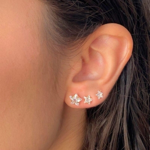 BRINCO TRIO ESTRELA ZIRCONIA 5MM 6MM 8MM