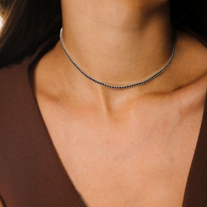 CHOKER P925 RIVIERA ZIRCÔNIA BLACK 33CM + 10CM ALONGADOR