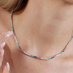 CHOKER P925 RIVIERA ZIRCONIA COLORIDA 30CM+EXTENSOR 10CM