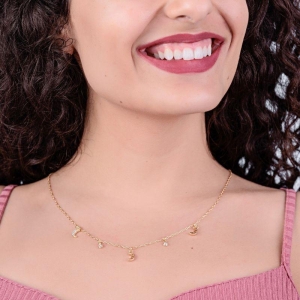 GARGANTILHA CARTIE 3 LUA CRAVEJADA E 2 PONTO DE LUZ