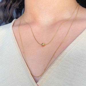 GARGANTILHA DUPLA ESPIGA COM UMA BOLA LISA 6MM