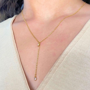 GARGANTILHA GRAVATINHA COM 2 PEDRAS DE ZIRCONIAS