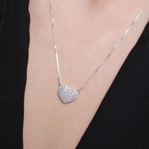 GARGANTILHA P925 CORAÇAO CHEIO CRAVEJADO EM ZIRCONIA CRISTAL