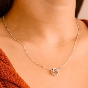 GARGANTILHA P925 DOIS CIRCULOS COM ZIRCONIA 40CM+EXTENSOR 5CM