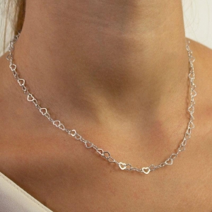 GARGANTILHA P925 ELO DE CORAÇAO VAZADO FIO 4MM 45CM