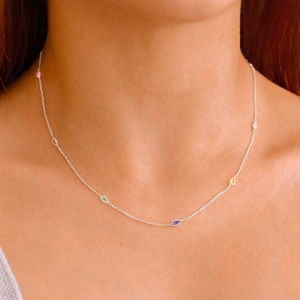 GARGANTILHA P925 GOTA 3MM ZIRCONIA COLORIDA 40CM+EXTENSOR 5CM