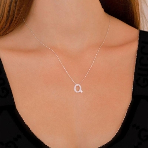 GARGANTILHA P925 LETRA O COM ZIRCÔNIA CRISTAL 1X1CM