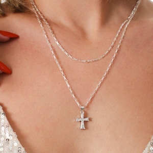 GARGANTILHA P925 VENEZIANA + PINGENTE CRUZ COM MICROZIRCONIAS