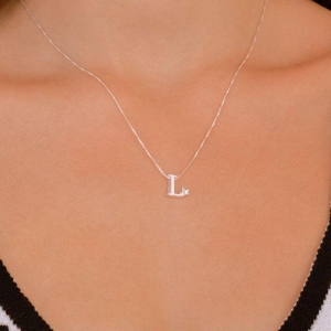 GARGANTILHA PRATA 925 LETRA L COM ZIRCONIA CRISTAL 1X1CM
