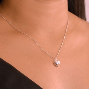 GARGANTILHA PRATA P925 VENEZIANA + PINGENTE CORAÇAO OCO PEQUENO