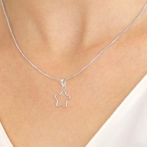 GARGANTILHA PRATA P925 VENEZIANA + PINGENTE ESTRELA VAZADO