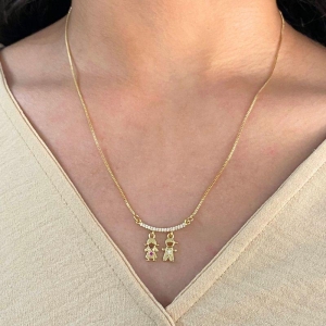 GARGANTILHA VENEZIANA DE MONTAR + CANGA + PINGENTE DE 2 FILHO (A)