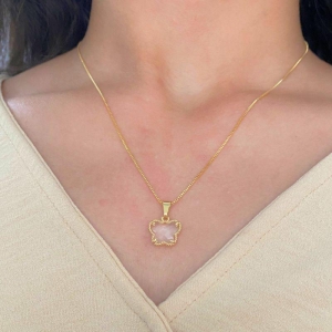 GARGANTILHA VENEZIANA + PINGENTE BORBOLETA CRISTAL 8X10MM